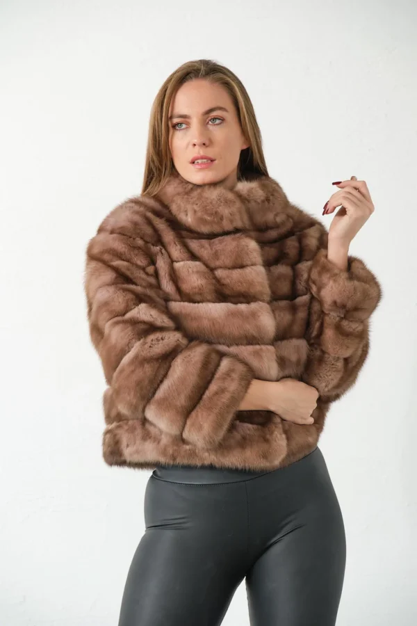 Neve | Russian Sable Short Fur Jacket With Stand Up Collar - Image 7