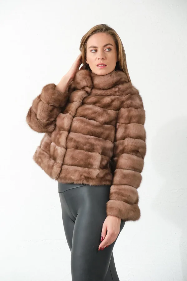 Neve | Russian Sable Short Fur Jacket With Stand Up Collar - Image 6