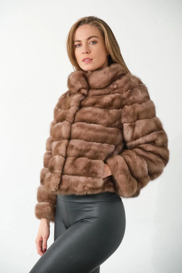 Neve | Russian Sable Short Fur Jacket With Stand Up Collar - Image 5